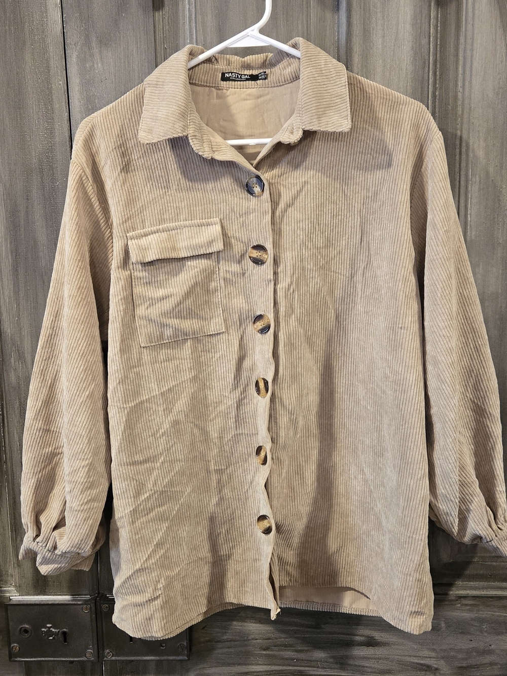 Nasty Gal Women's Beige Corduroy Button-Up Shirt
